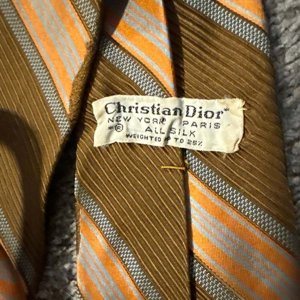 Vintage Christian Dior New York Paris Silk Striped Necktie Brown Orange